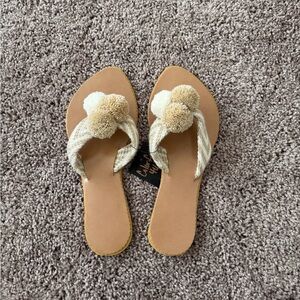 Tan Pom-Pom Sandals